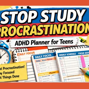 Planificador para adolescentes con TDAH y procrastinación, deja de procrastinar en tus estudios, planificador de estudio imprimible, PDF de productividad estudiantil
