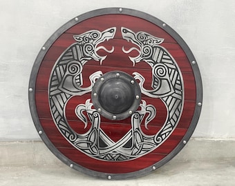 Hölzerner Wikinger-Drachenschild, Serpent Knot Design, LARP Cosplay Wand-Dekor