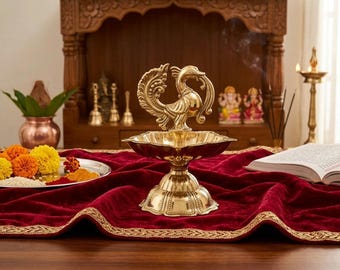 Brass Peacock Diya – Traditional Indian Pooja Deepam | Positivity Gift for Housewarming, Diwali Decoration
