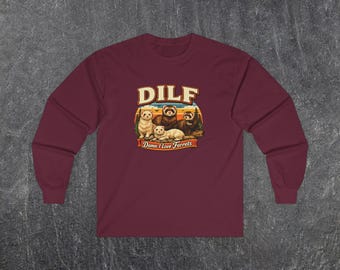 Damn I Love Ferrets Long Sleeve, Meme Ferret Shirt, Vintage Style Unisex Long Sleeve, Inappropriate Funny Gag Gift, Gen Z Meme