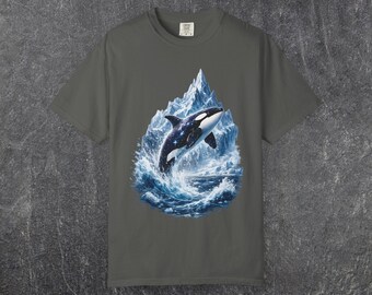 Koszulka z nadrukiem orki w stylu vintage, koszulka z grafiką orki, odzież retro z motywem zwierząt oceanicznych, koszulka z motywem wieloryba lodowego, odzież morska