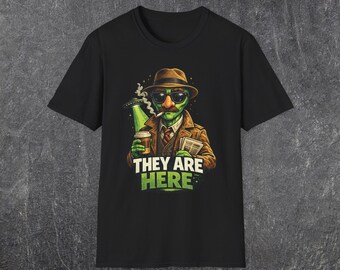 Koszulka z przebraniem kosmity, zabawna koszulka z motywem spiskowym UFO, koszulka z grafiką „Oni są tutaj”, koszulka w stylu streetwear