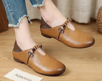 Zapatos sin cordones de piel de oveja hechos a mano, bailarinas informales de estilo vintage, mocasines ligeros y cómodos.