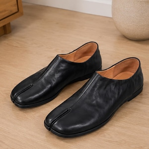 Men's Genuine Leather Split Toe Loafers, Retro Slip-On Cowhide Shoes