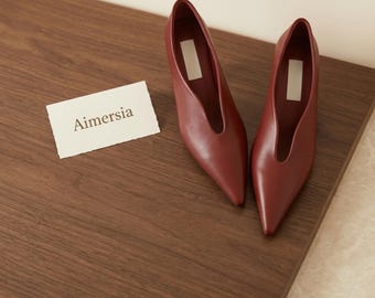 Bailarinas rojas de punta, zapatos minimalistas sin cordones, elegantes zapatos de tacón bajo.