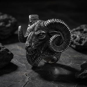 Rams Head Ring | 925 Sterling Silver Statement Biker Gothic Ram Ammonite Spiral Style