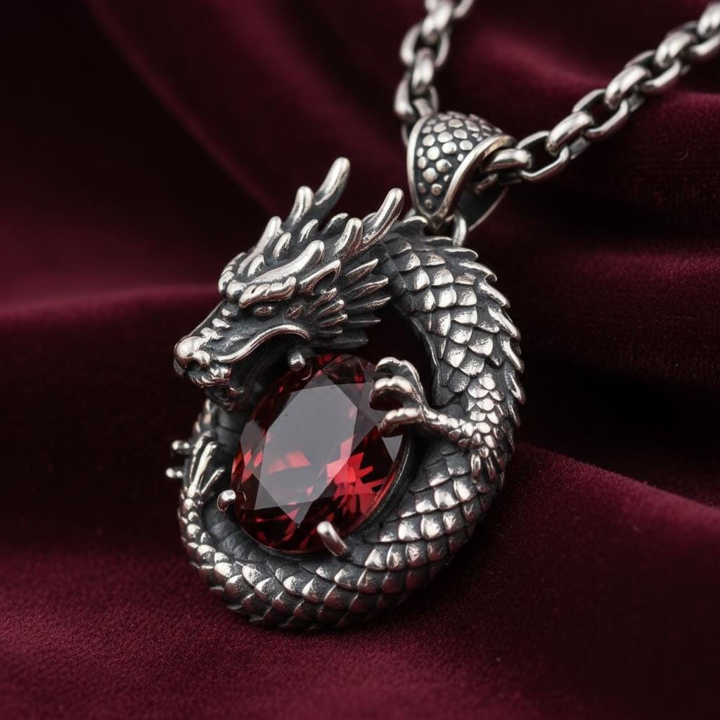 赤いドラゴン彫刻ペンダントネックレス Red dragon necklace - Etsy 日本