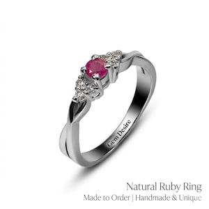 Natural Ruby Engagement Ring, 14K Gold, Romantic Gemstone Promise Ring