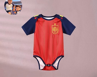 Body de bebé de España (25/26) / Ropa personalizada para aficionados al fútbol / Regalo de cumpleaños y familia