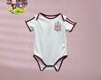 Body de bebé de España para la temporada 25/26 (visitante) / Conjunto de camiseta de fútbol para aficionado con nombre personalizado.