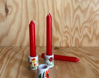 Trio de mini bougeoirs décor floral rouge avec bougies | pépite vintage | années 90