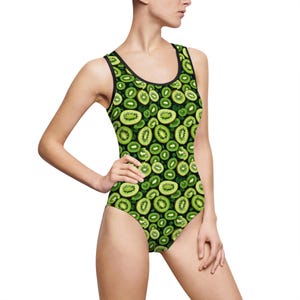 Kiwi Slices Swimsuit | Green Fruit Pattern One-Piece
