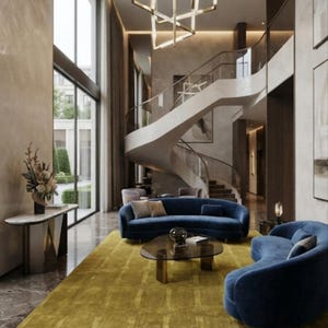 Modern Olive Geometric Rug - Hand-Tufted Textured Area Rug for Living Room, Minimalist Home Decor