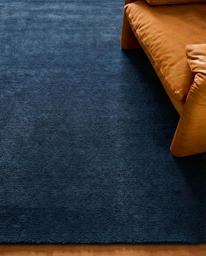 Hand Tufted Wool Rug | Modern Solid Navy Blue Minimalist Area Carpet ...