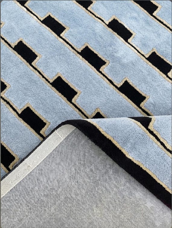 Modern Geometric Solid Light Blue Area Rug | Hand-Tufted Wool Carpet | Minimalist Luxury-Decor