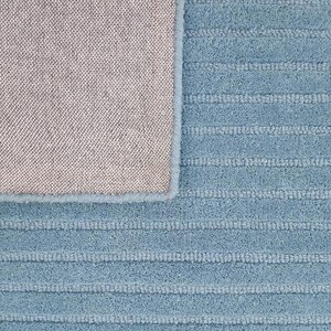Hand Tufted Sky Blue Striped Area Rug | Minimalist Ocean High Low Wool Rug image 5