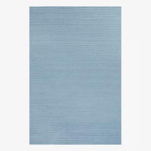 Hand Tufted Sky Blue Striped Area Rug | Minimalist Ocean High Low Wool Rug image 9