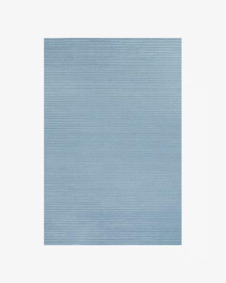 Hand Tufted Sky Blue Striped Area Rug | Minimalist Ocean High Low Wool Rug image 9