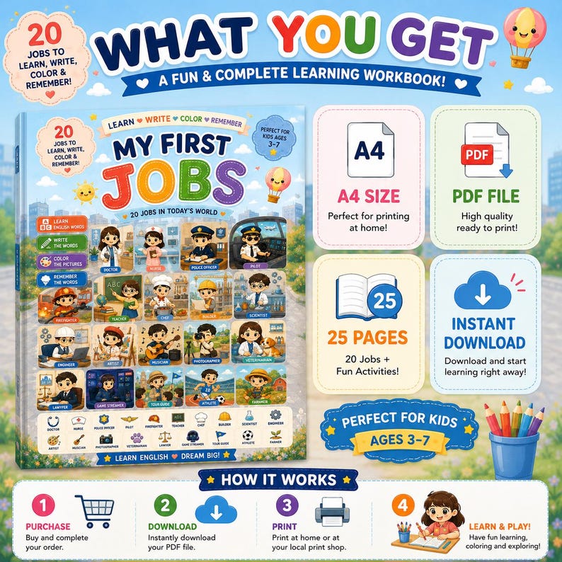 Jobs Coloring Book | Community Helpers | Careers for Kids - Etsy