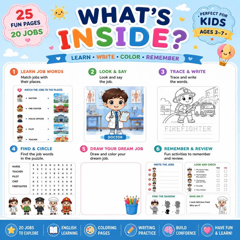 Jobs Coloring Book | Community Helpers | Careers for Kids - Etsy