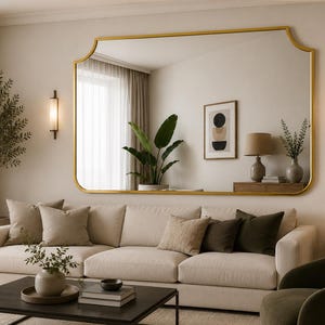 Espejo asimétrico dorado, gran decoración abstracta para la pared del salón.