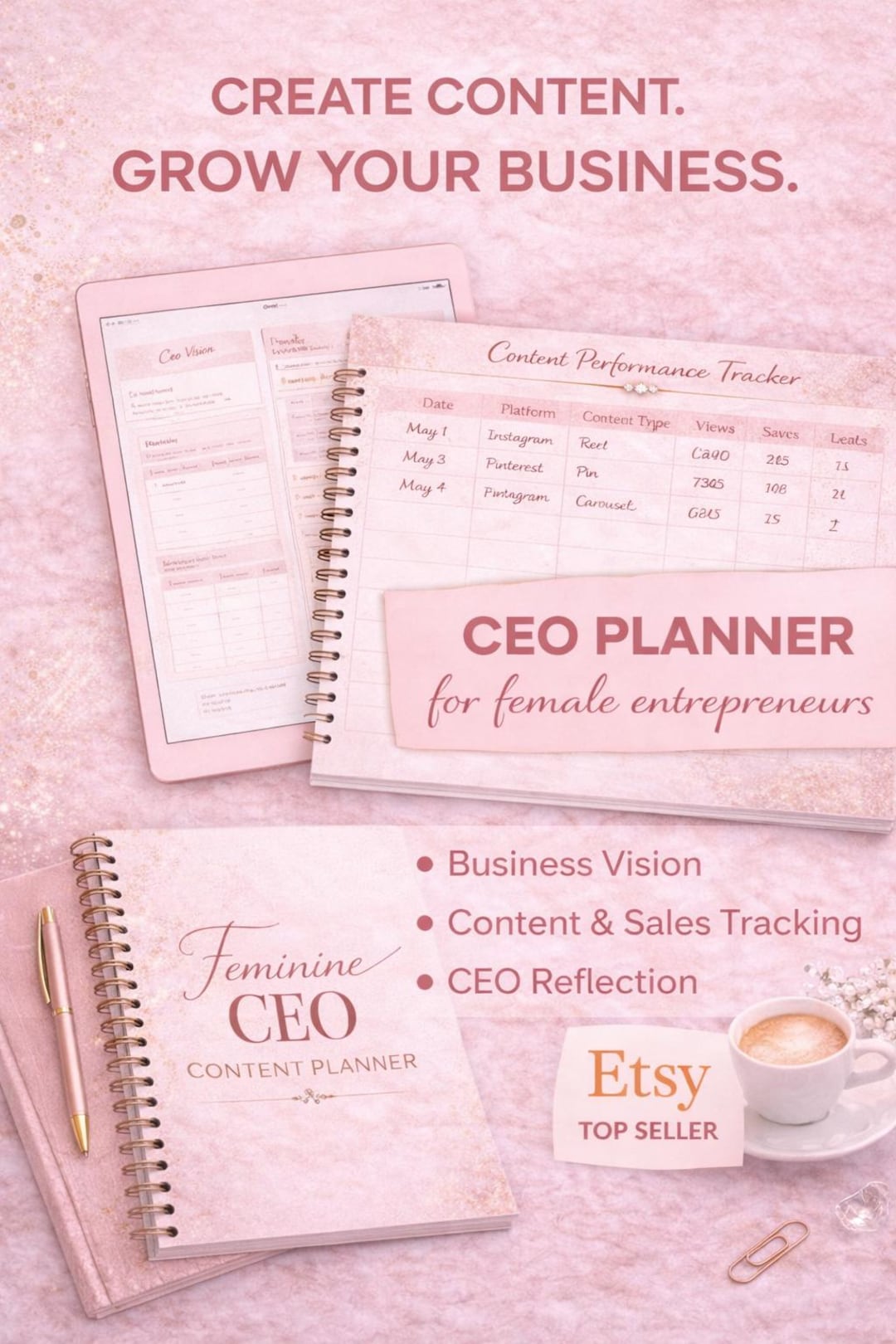 Feminine CEO Planner | Digital Business Content Tracker (digital ...