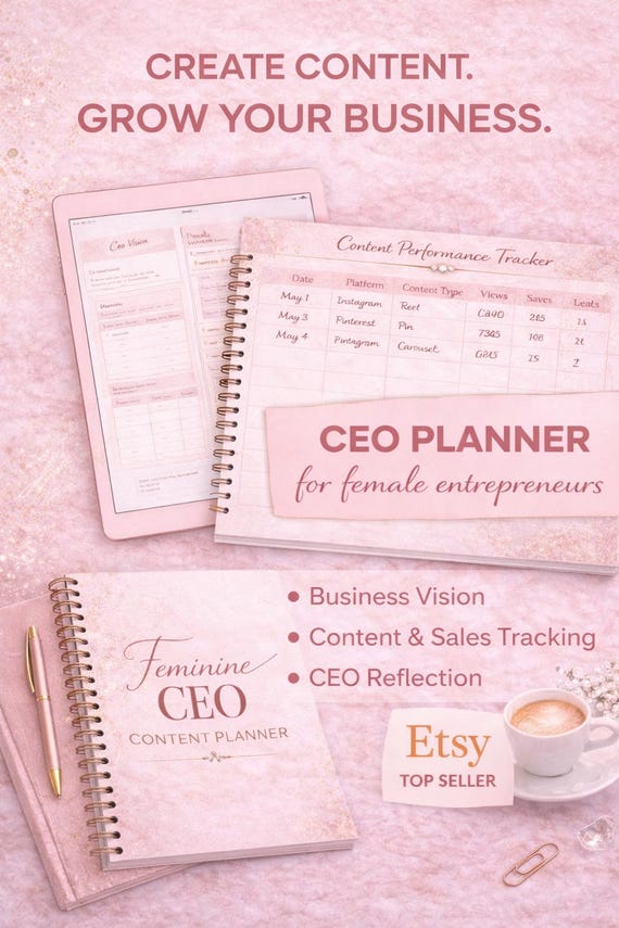Feminine CEO Planner | Digital Business Content Tracker (Digital Download)