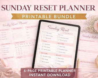 Sunday Reset Planner | Weekly Routine, Self-Care Checklist (Digital Download)