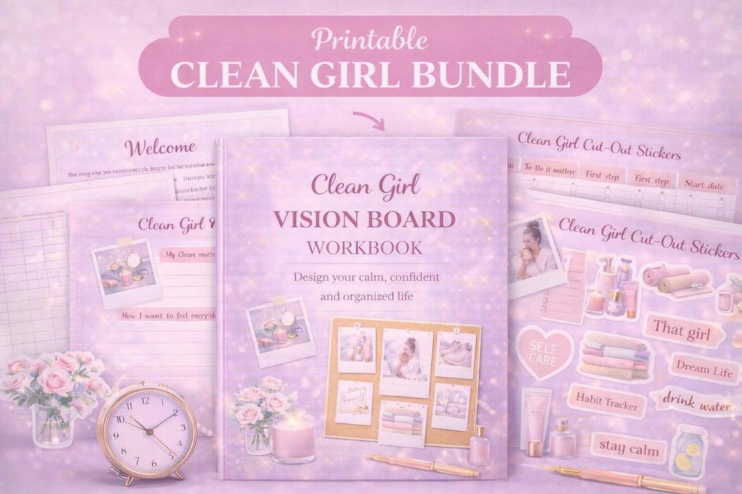 Clean Girl Vision Board Workbook | Glow up Planner, Self Care Journal ...