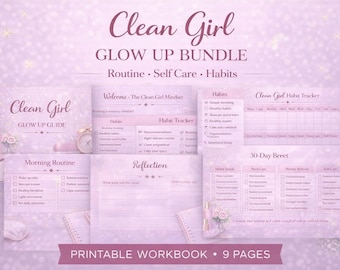 Clean Girl Glow Up Bundle | Self Care, Routine, Habit Tracker (Digital Download)