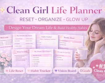 Clean Girl Life Planner | Habit Tracker, Vision Board (Digital Download)