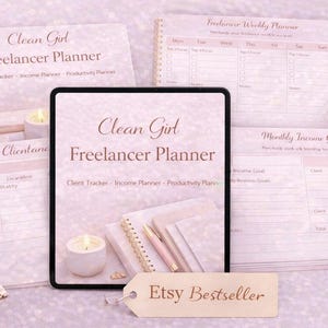 Clean Girl Frilansplanerare | Klient-, inkomst- och produktivitetsspårare (digital nedladdning)