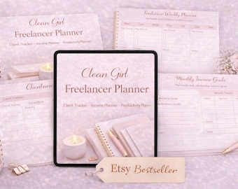 Clean Girl Freelancer Planner | Client, Income, Productivity Tracker (Digital Download)