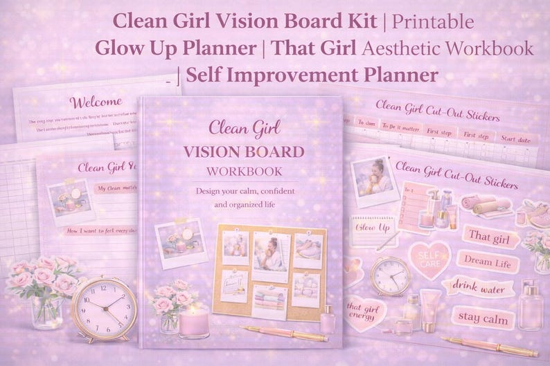 Clean Girl Vision Board Workbook | Glow up Planner, Self Care Journal ...