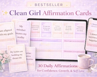 Clean Girl Affirmation Cards | Self Love, Confidence, Mindset (Printable PDF)