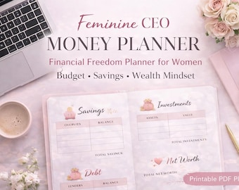 Feminine CEO Money Planner, Financial Freedom Budget Tracker (Printable PDF Planner)