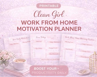 Clean Girl Work From Home Planner | Productivity, Motivation, Home Office (Printable PDF)