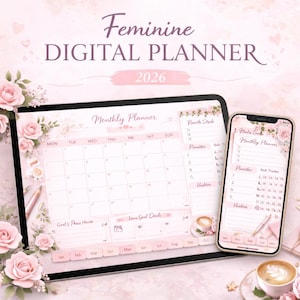 Feminine Planner 2026 | Printable & Canva Editable Planner | Soft Life Organizer (Digital Download)