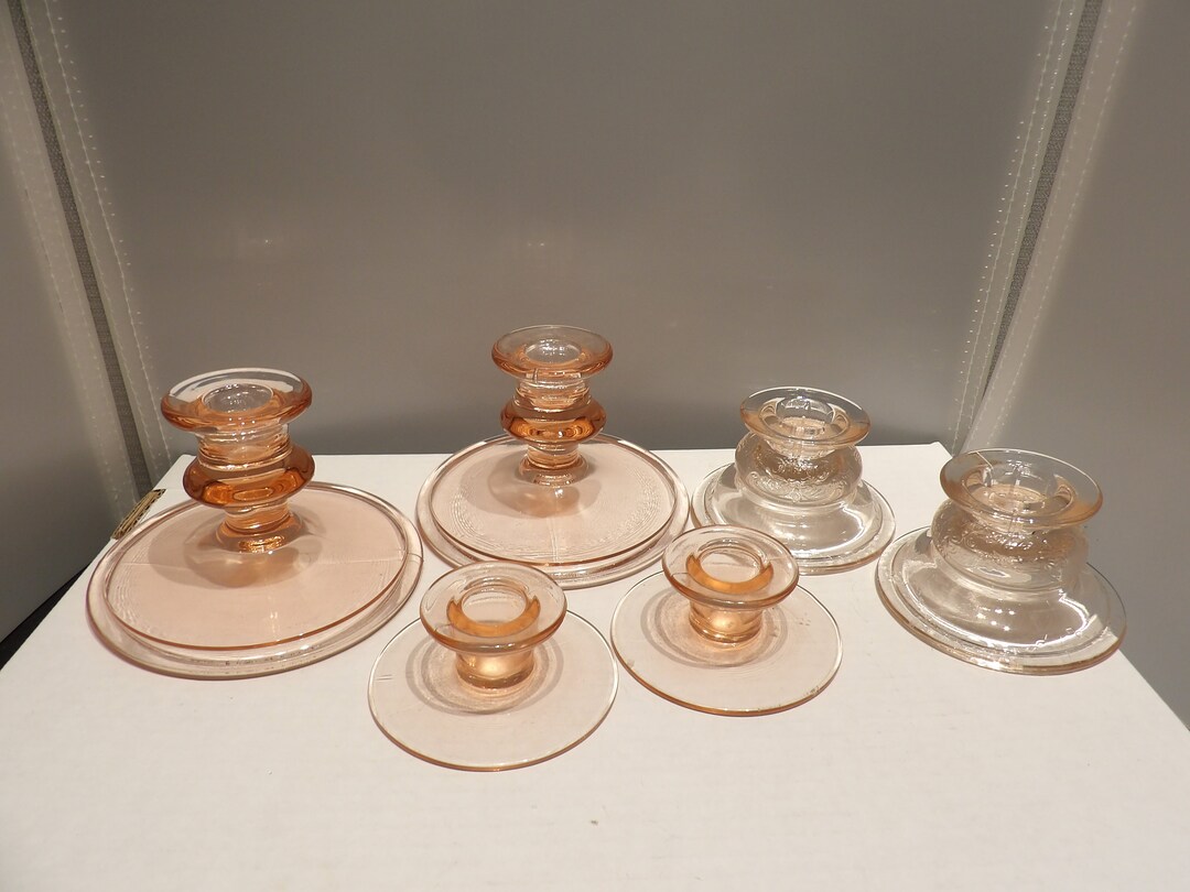 Vintage Pink Depression Glass Candle Holders Etsy