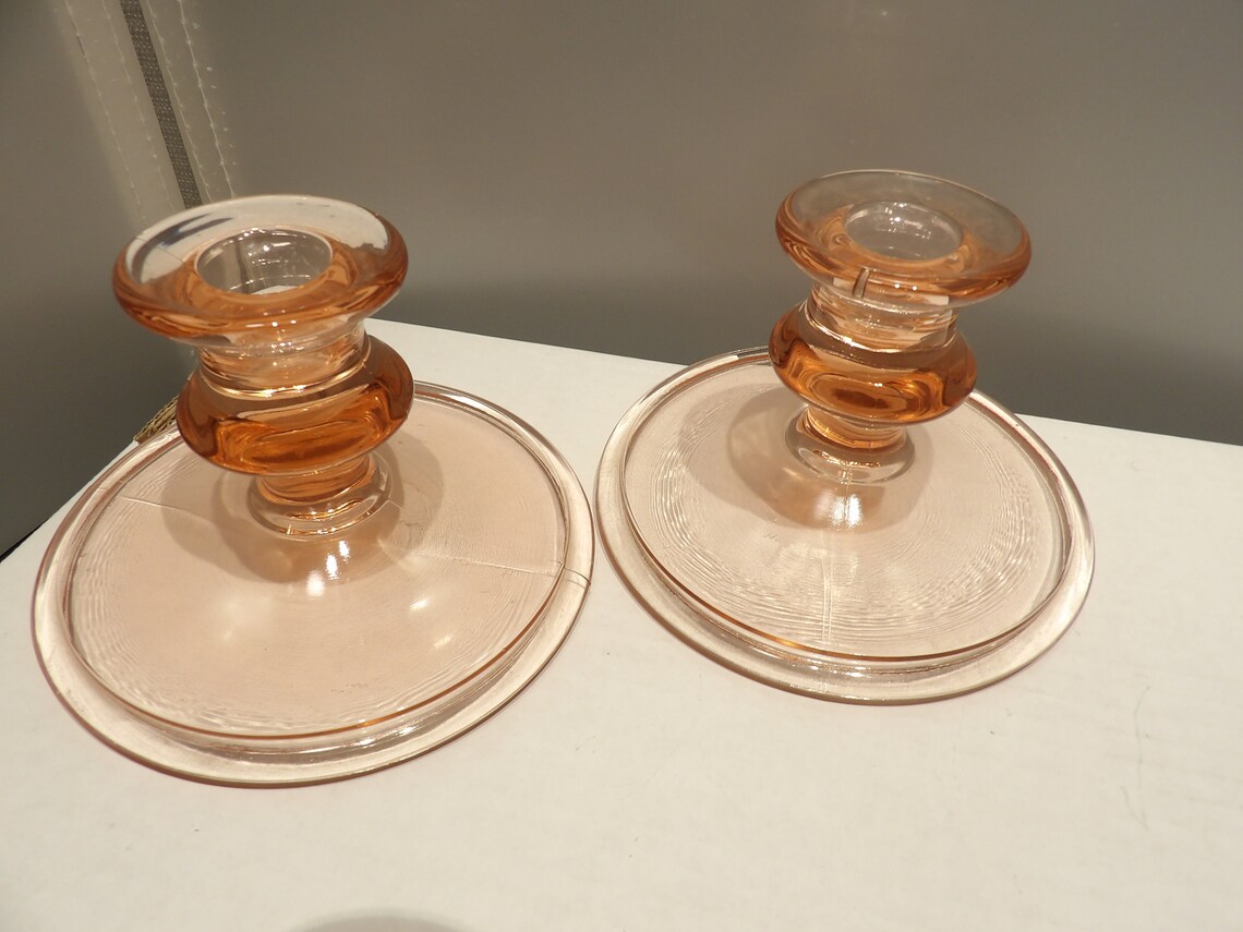Vintage Pink Depression Glass Candle Holders Etsy