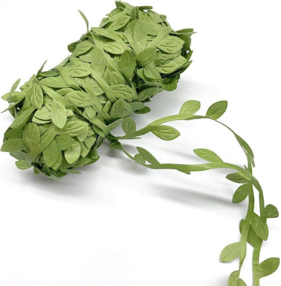 21.8 Yard Leaves Trim Ribbon, Green Leaf Ribbon for Crafts, Artificial ...