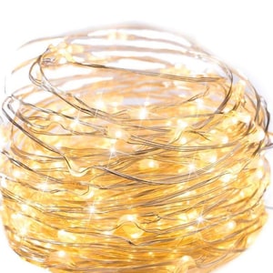 Fairy Lights Plug in,33Ft 100 LEDs Waterproof Silver Wire Firefly Lights, Adaptor Included,Starry String Lights for Wedding Indoor & Outdoor