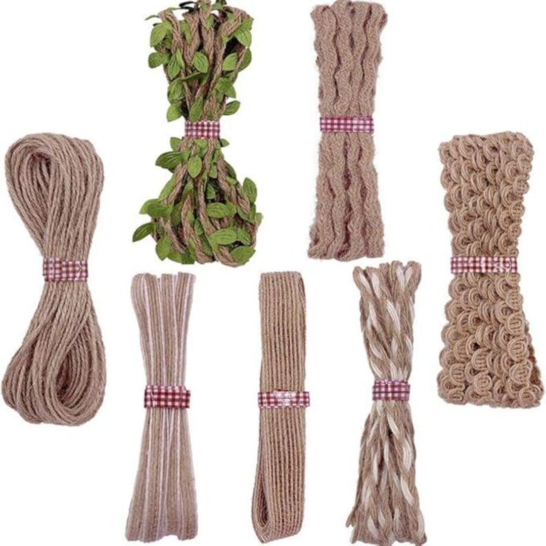 7 Rolls Jute Ribbons Burlap Ribbon Natural Jute Rope Decorative Twisted ...