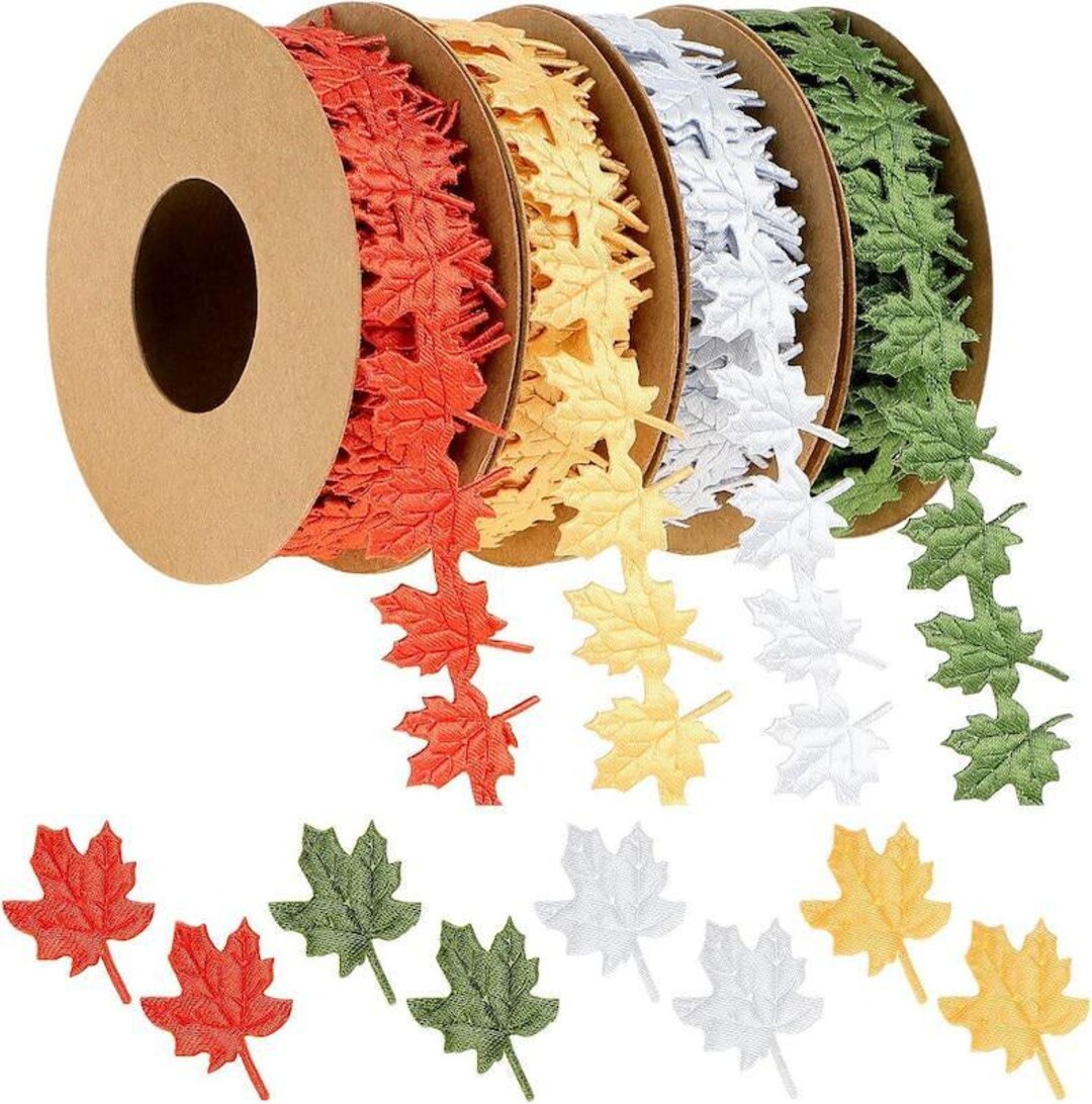 Maple Ribbon Coord 4 Rolls Thanksgiving Maple Leaf Ribbon 5 Yard Gold Silver Green Orange ...