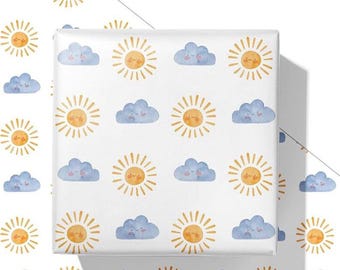 Papel de regalo para baby shower con diseño de sol y nubes, 28 x 40 pulgadas, 4 hojas