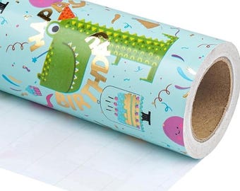 Dinosaur Mini Wrapping Paper 17x16.5ft Gold Foil Birthday Design