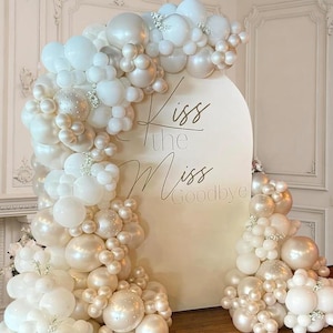 Pearl White Balloon Garland Arch Kit 112pcs Pearl Sand White Double-Stuffed Balloons Arch With Pearl Stickers For Bridal Shower Wedding