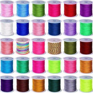 30 Rolls 30 Colors 0.8mm Chinese Knotting Cord Nylon Beading String Nylon Cord Mixed Beading Thread for Kumihimo Friendship Bracelet Making