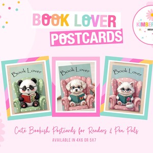 Book Lover Postcards | Bookish Animal Mail | Pen Pal Postcards | Reader Decor | 4x6 or 5x7
