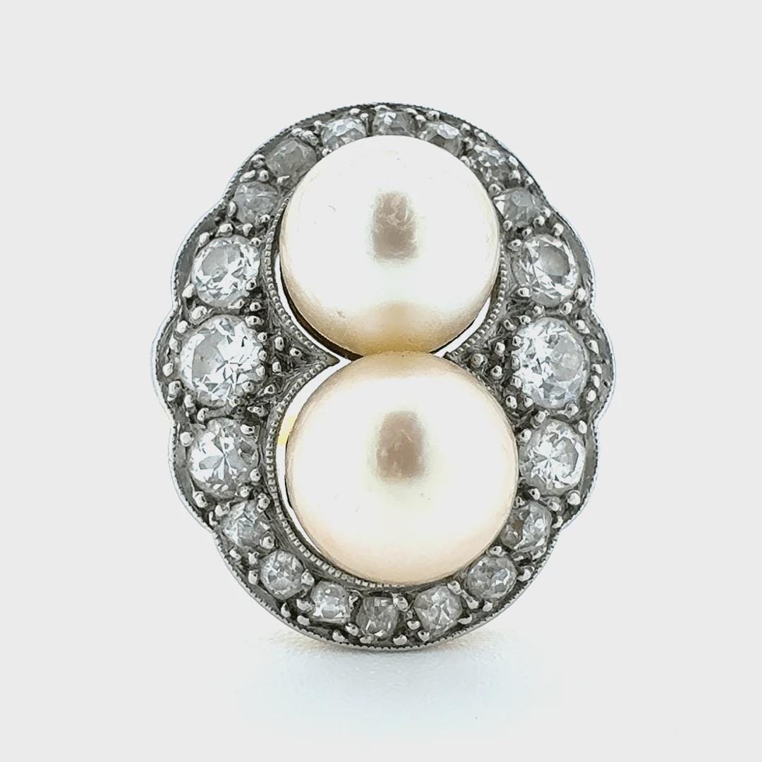 18ct Yellow Gold Pearl and Diamond Art Deco Ring - Etsy